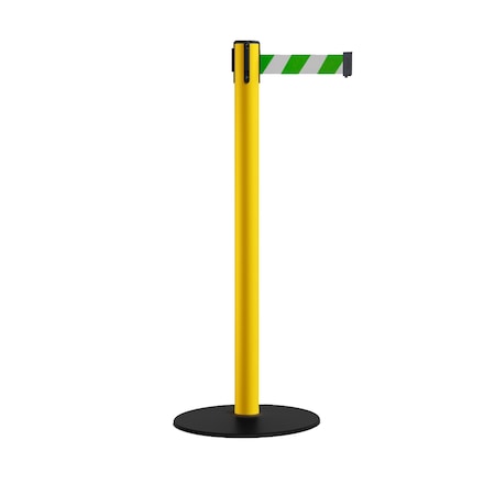 Montour Line Stanchion Belt Barrier Yellow Post Low Base 13ft. Green/White Belt S400-YW-GWD-130